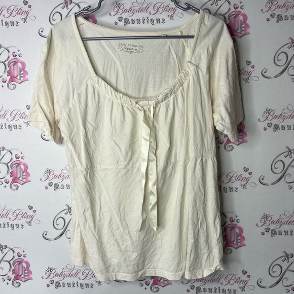 Levi's top ribbon 🎀 tie up milkmaid style white cream Ivory Women's Blouse - Picture 2 of 8